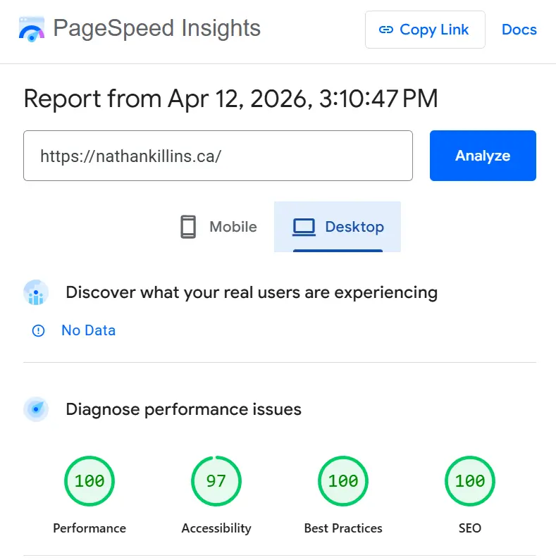 pagespeed insights scores desktop